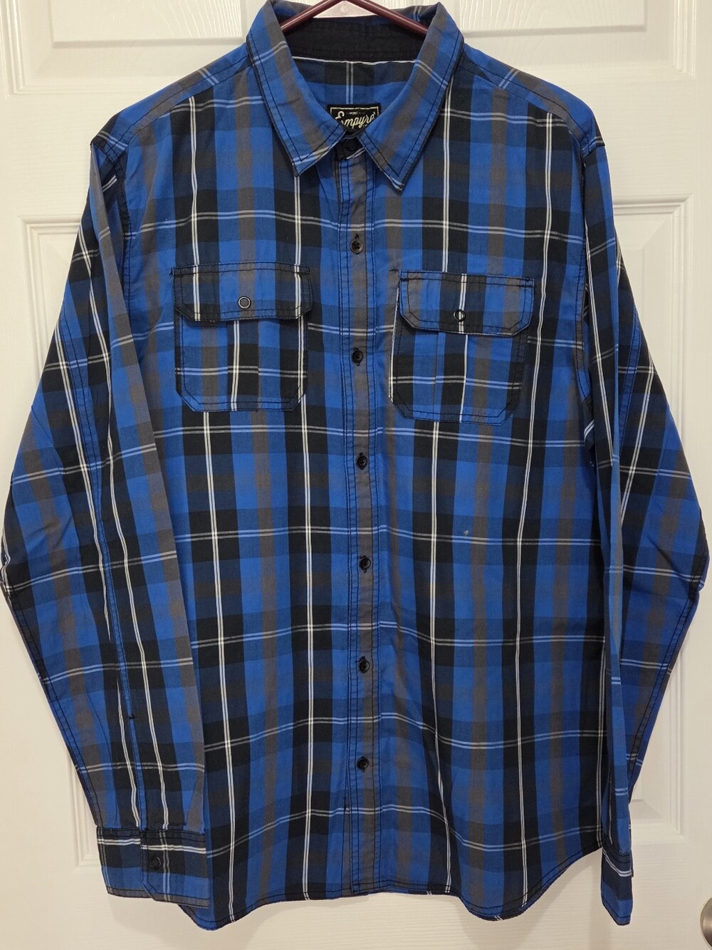 Empyre Men Blue & Black Plaid Button up Long Sleeve Shirt Size Large Casual